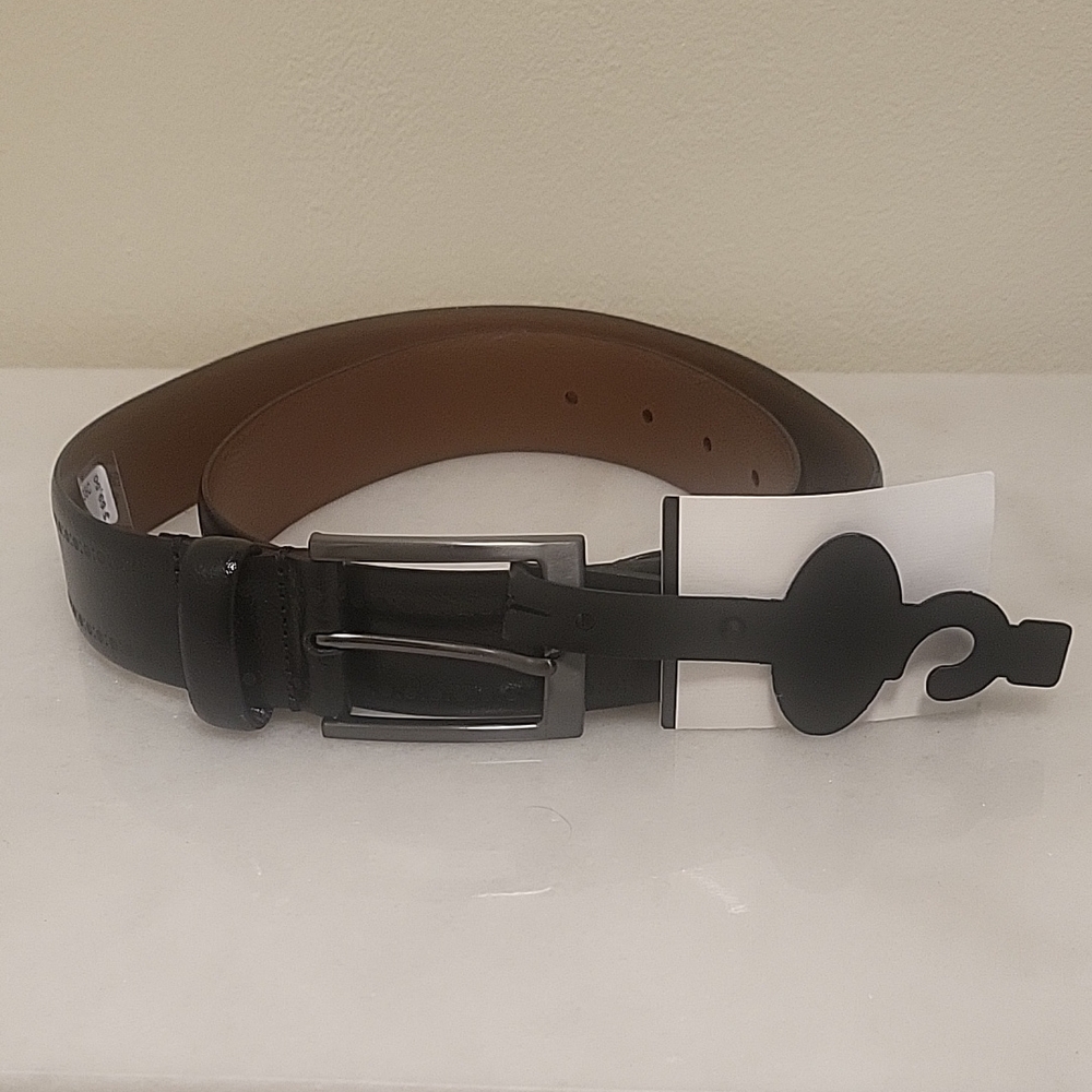 Elegant Italian Leather Brown and Black Leather Belt with Prong Buckle